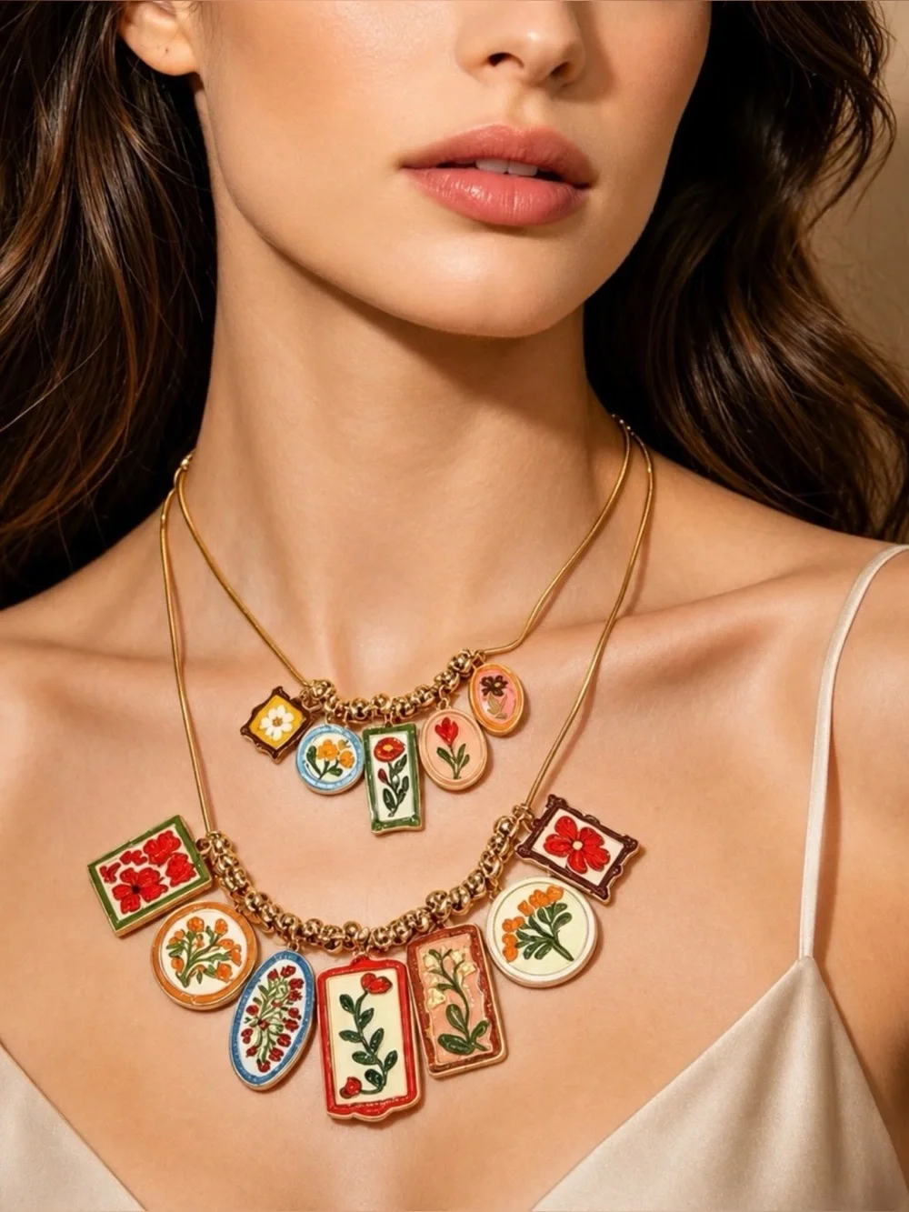Gold Floral Multi-Pendant Necklace - Women Jewelry